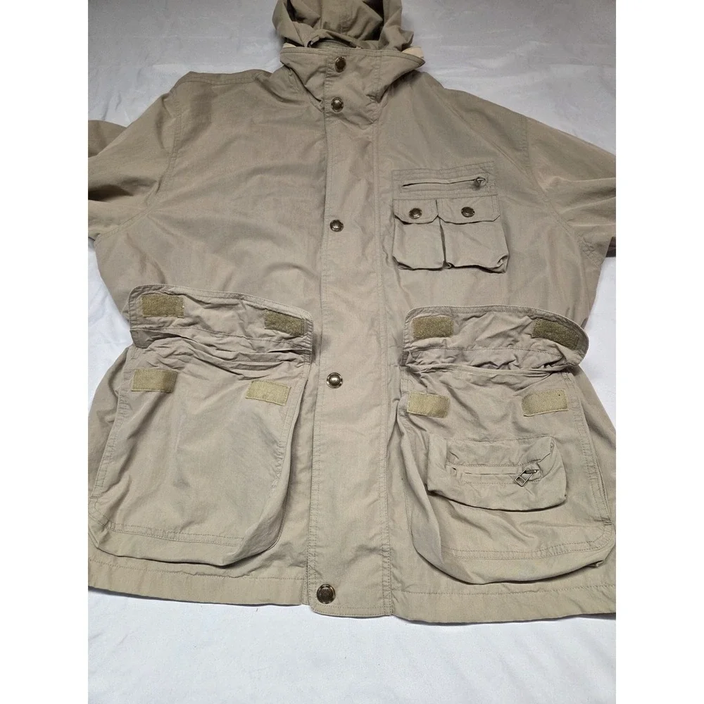 Vtg Woolrich Jacket Mens 2XL Tall Tan Zip Lined Chore Coat Jacket Hood